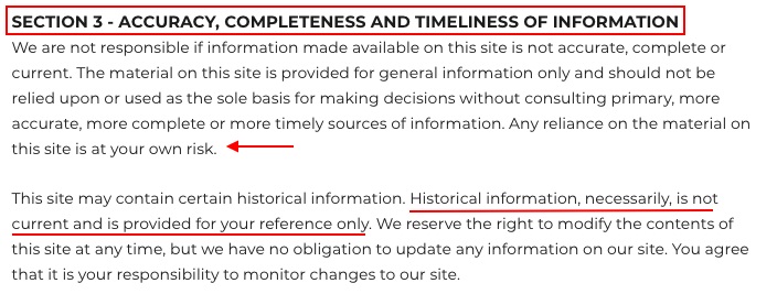 The Soap Co Terms: Accuracy, Completeness and Timeliness of Information clause