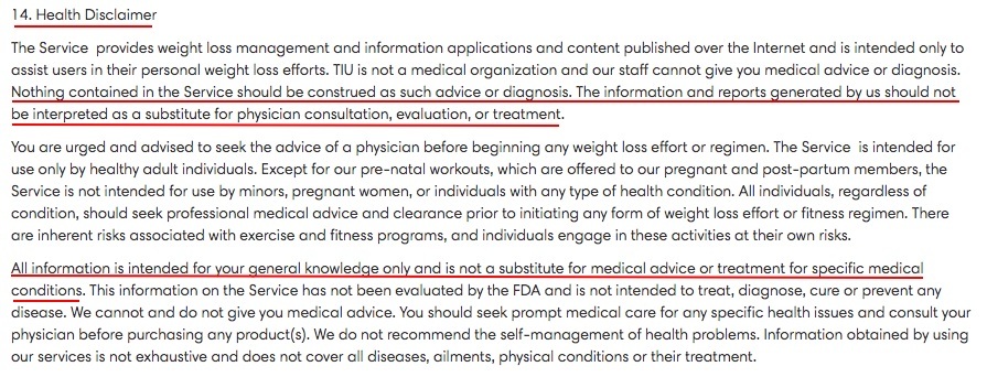 Tone it Up Terms and Conditions: Health Disclaimer