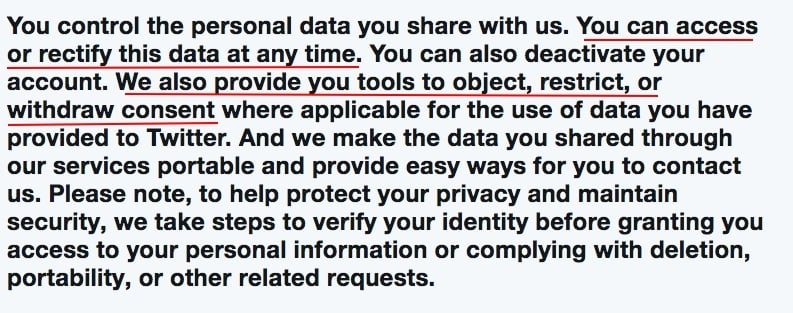 Twitter Privacy Policy: Managing Your Personal Information With Us clause