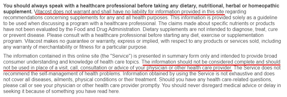 Vitacost Terms of Use and Disclaimer: Medical disclaimer