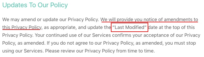 WhatsApp Privacy Policy: Updates to our Policy clause