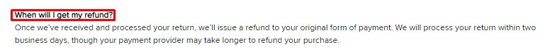 Converse Help: Return Policy - Refund time frame section