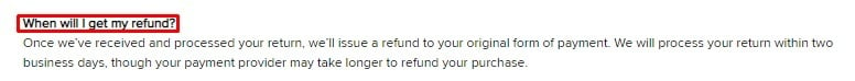 Converse Help: Return Policy - Refund time frame section