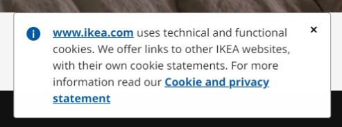 IKEA Cookie Consent notice - browsewrap