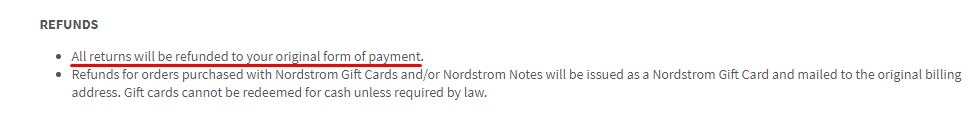 Nordstrom Rack Shipping and Returns Policy: Original Form of Payment