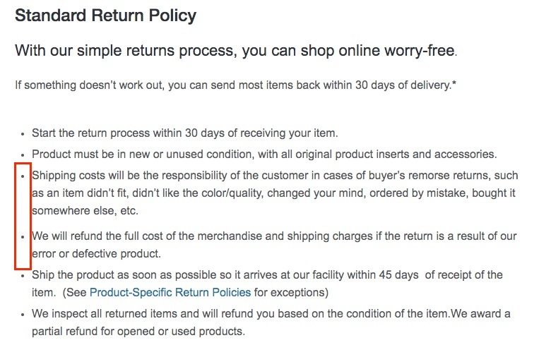 Overstock Return Policy: Return shipping costs section