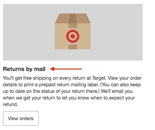 Target Returns and Receipts: Returns by mail section