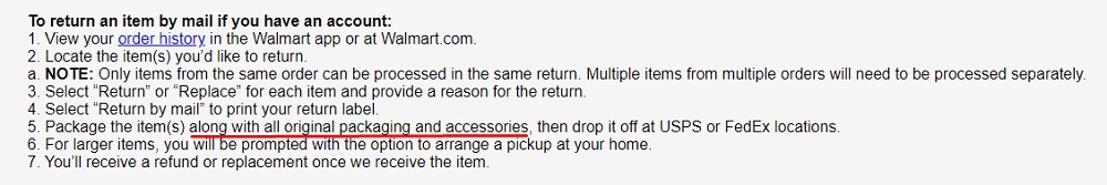 Walmart Return Policy: Original packaging section
