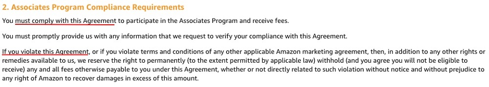 Amazon Associates Program Operating Agreement: Associates Program Compliance Requirements section