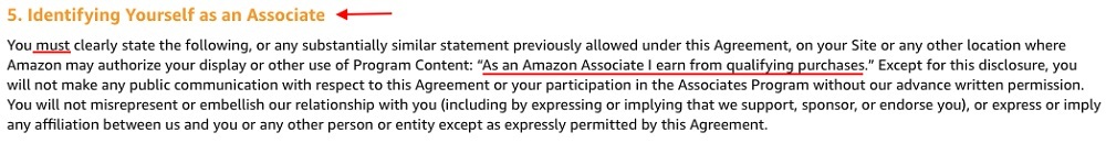 Amazon Associates Program Operating Agreement: Identifying Yourself as an Associate section