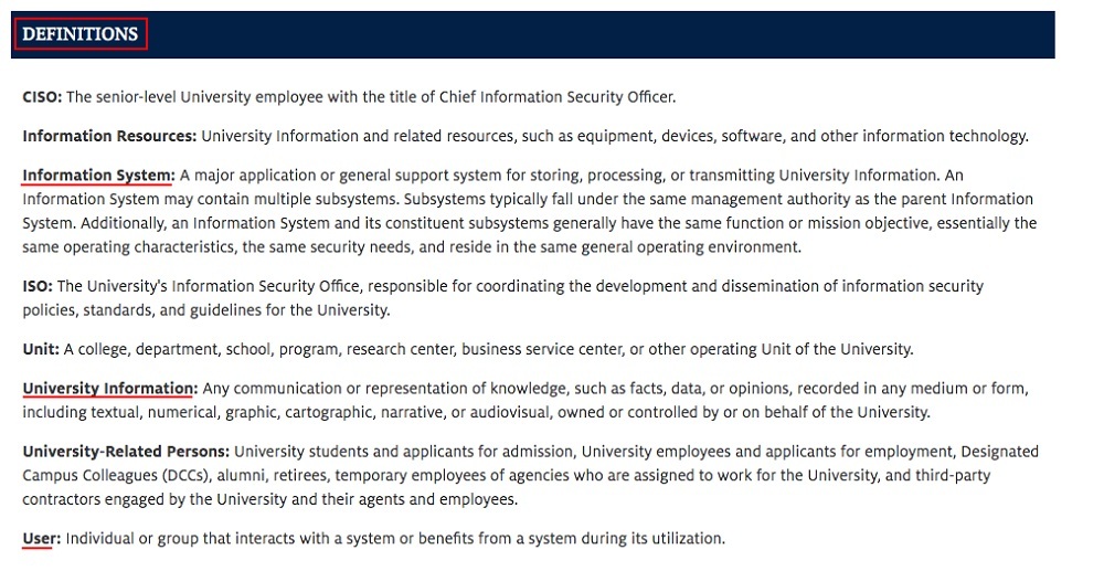 Arizona University Acceptable Use of Computers and Networks Policy: Definitions clause