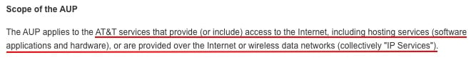 ATT Acceptable Use Policy: Scope of the AUP clause