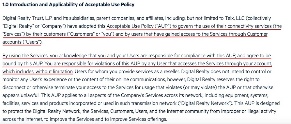 Digital Reality Acceptable Use Policy: Introduction and Applicability of Acceptable Use Policy clause