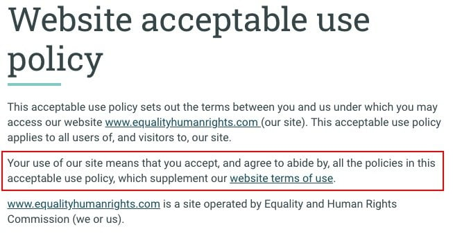 Equality and Human Rights Commission Acceptable Use Policy: Browsewrap section