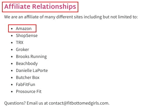 Fit Bottomed Girls Disclaimer, Privacy Policy and Terms of Use: Affiliate Relationships clause