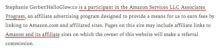 Hello Glow Affiliate Disclosure: Amazon Associates section