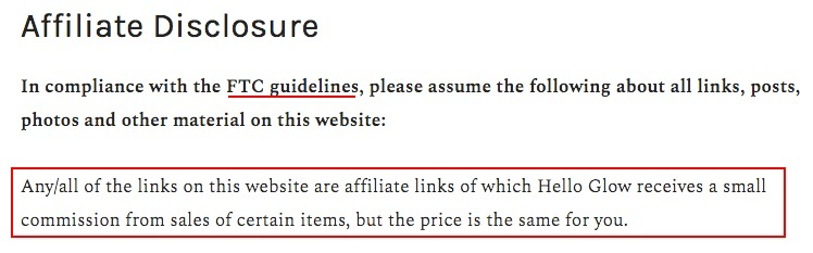 Hello Glow Affiliate Disclosure: FTC section