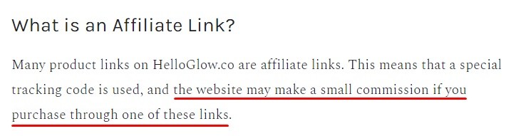 Hello Glow Affiliate Disclosure: What is an Affiliate Link section