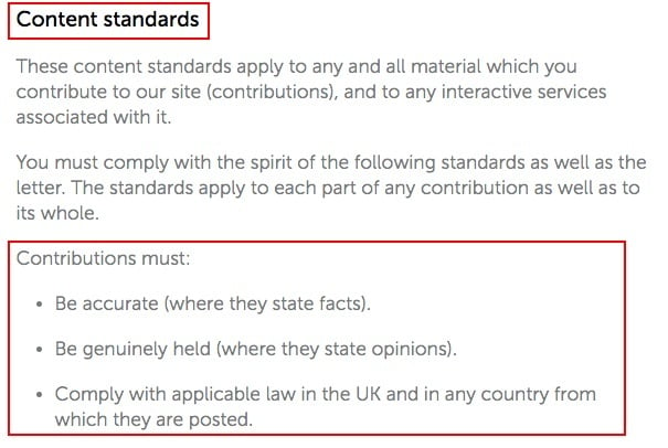 IP Access Acceptable Use Policy: Content Standards clause excerpt