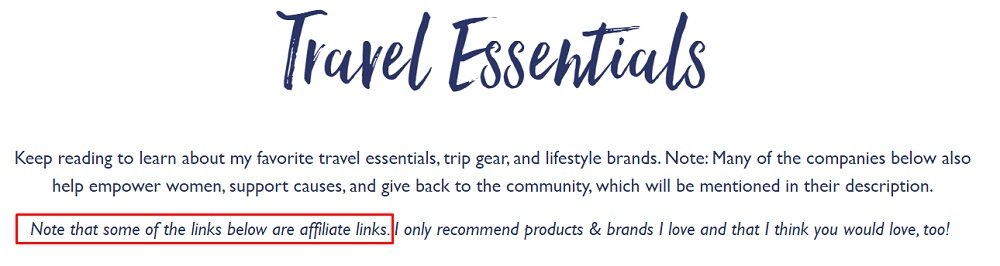 Jessie on a Journey blog: Travel Essentials article with affiliate link highlighted