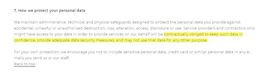 Belmond Privacy Policy: How we protect your personal data - security clause