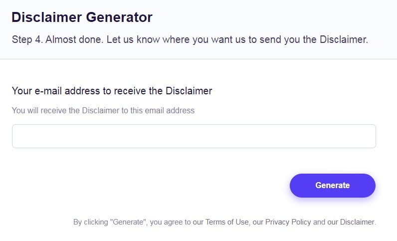 FreePrivacyPolicy: Free Disclaimer Generator - Enter your email address - Step 4