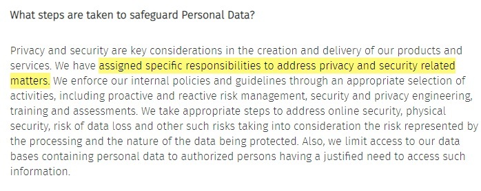 HERE Global Privacy Policy: Security safeguards for personal data clause