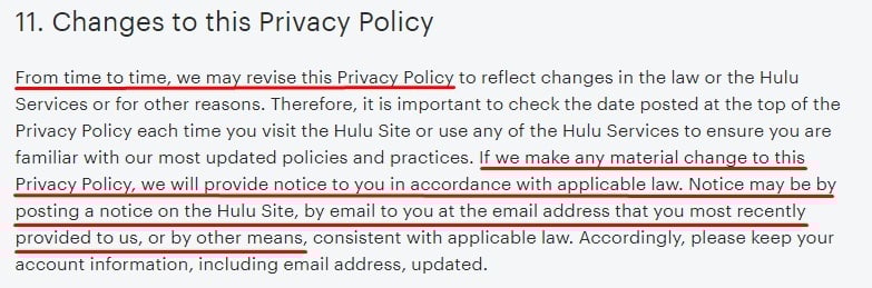 Hulu Privacy Policy: Changes to this Privacy Policy