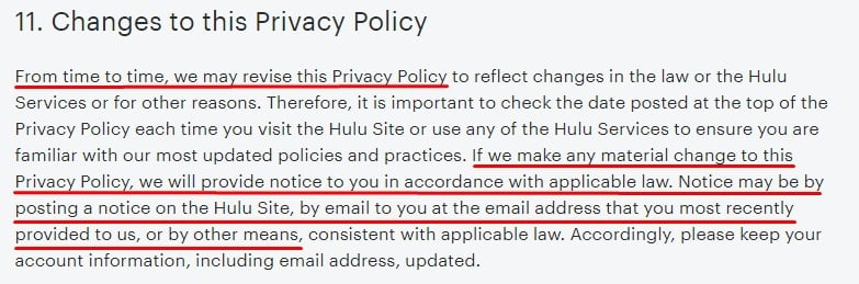 Hulu Privacy Policy: Changes to this Privacy Policy