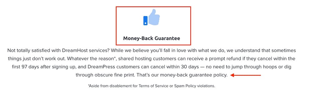 DreamHost Money Back Guarantee