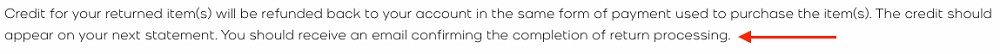 Michael Kors Returns and Exchanges Policy: Method for credit returned clause
