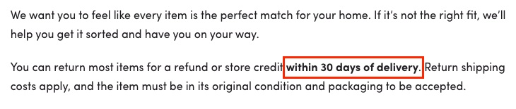 Wayfair Return Policy: Time limit for returns clause