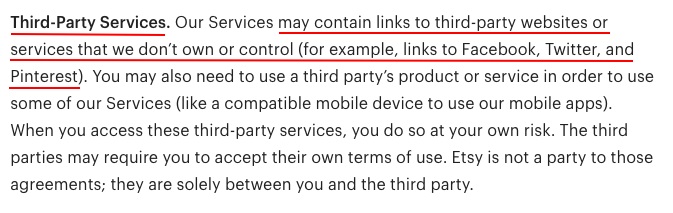 Etsy Terms of Use: Third-Party Services clause