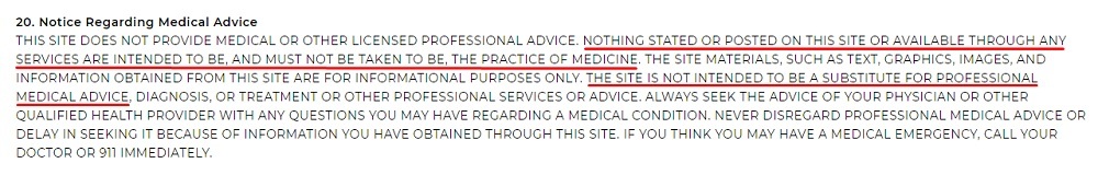 The Honest Company Terms of Service: Notice Regarding Medical Advice