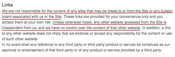 Overstock Terms and Conditions: Link clause - Disclaimer