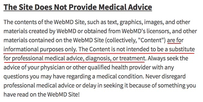 WebMD Terms and Conditions: Medical Advice disclaimer