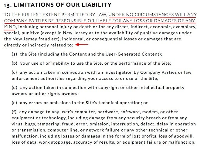 White House Black Market Terms of Agreement: Limitations of our Liability clause
