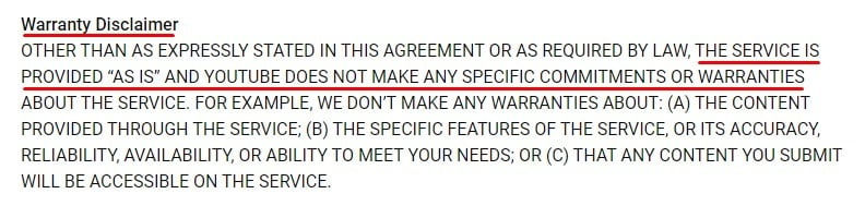 YouTube Terms of Service: Warranty Disclaimer