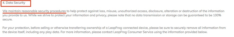 LeapFrog Privacy Policy: Data Security clause