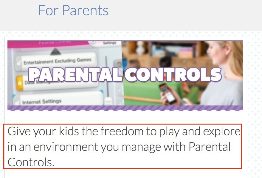 Screenshot of Nintendo Parental Controls page
