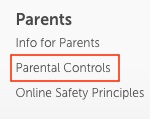 Nintendo website footer with Parental Controls link highlighted