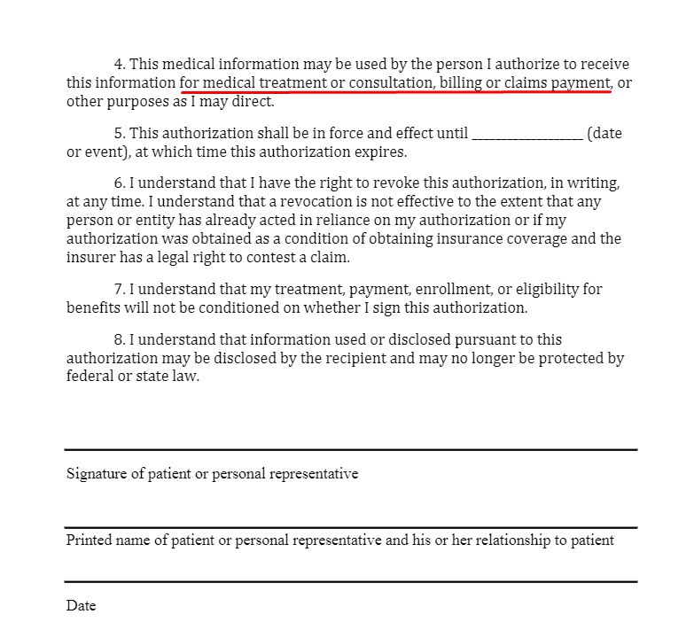 Screenshot of Caring HIPAA Privacy Authorization Form excerpt