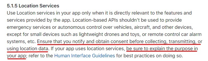 Apple App Store Review Guidelines: Location Services clause