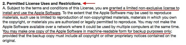 Apple Software License Agreement SLA for iTunes: Permitted License Uses and Restrictions clause excerpt