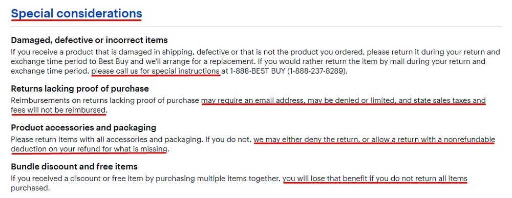 Best Buy Returns and Exchanges: Special considerations clause