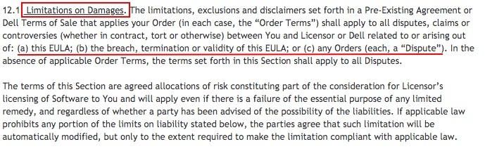 Dell EULA: Limitations on Damages clause