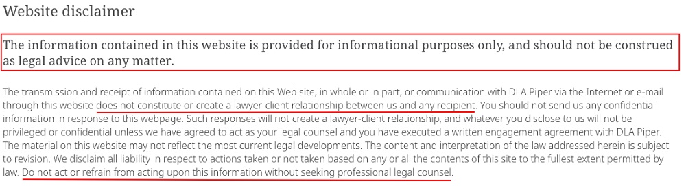 DLA Piper Website Disclaimer: Informational Purposes only, not legal advice section highlighted