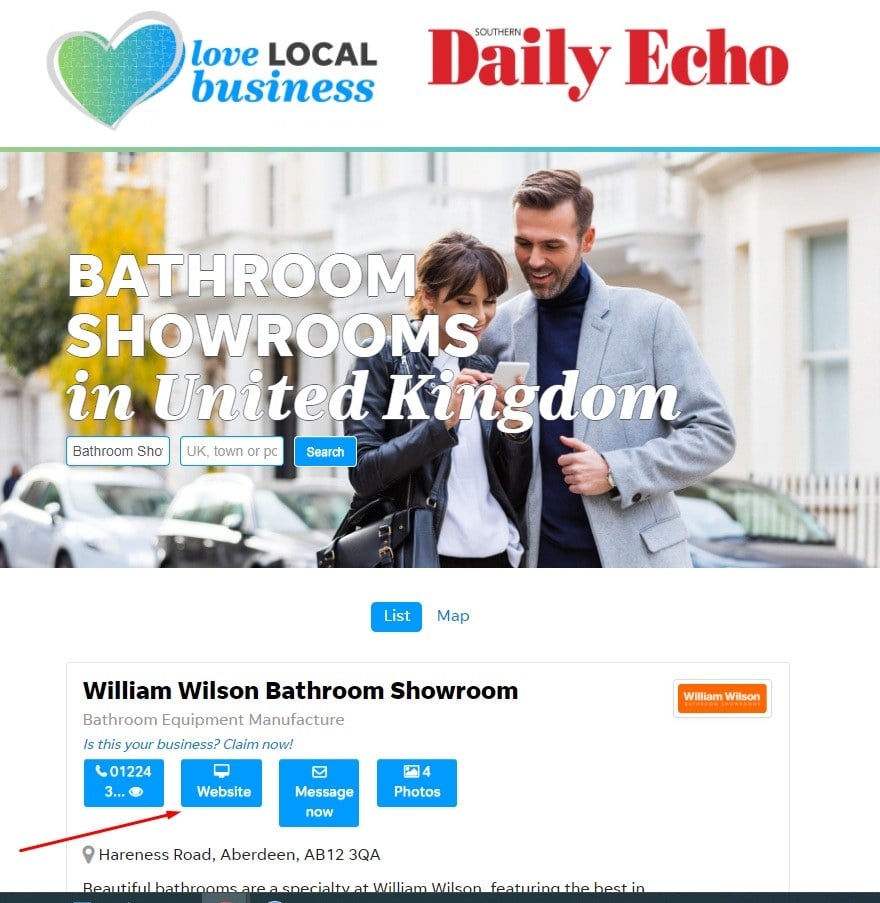 Daily Echo: William Wilson Bathroom Showroom website link highlighted