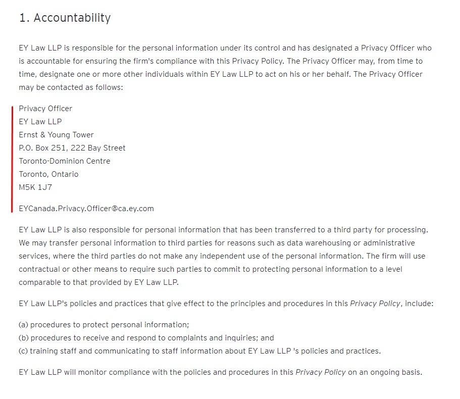 EY Law Privacy Statement: Accountability clause