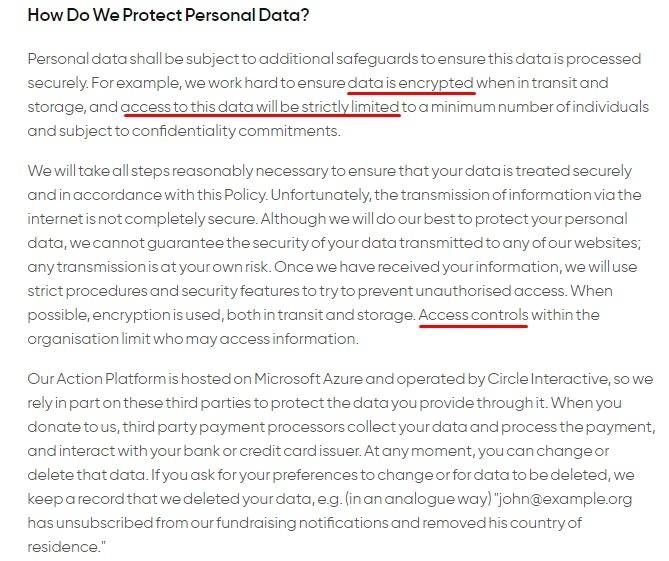 Privacy International Privacy Policy: How Do We Protect Personal Data clause